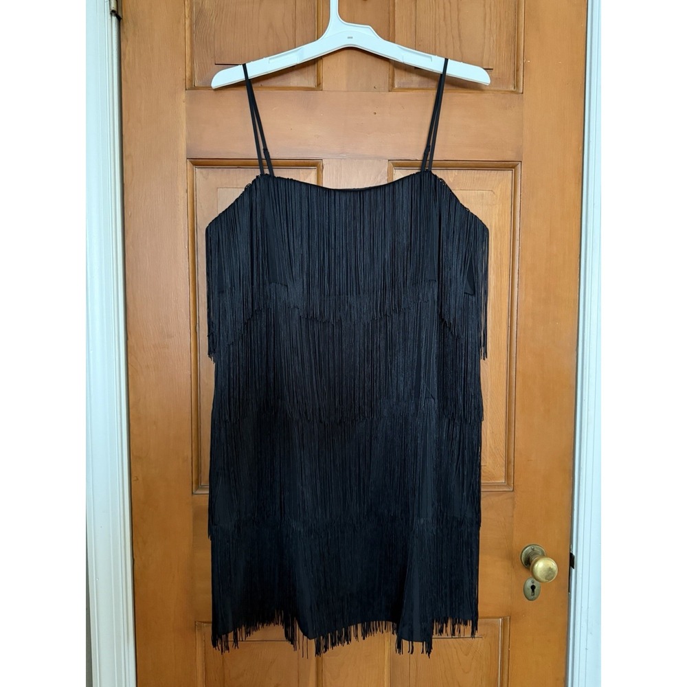 Women's A New Day Black Layered Fringe Mini Dress Size Large NWT Western Dress
